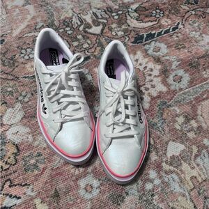 Adidas Women's White Sneakers with Pink Accents